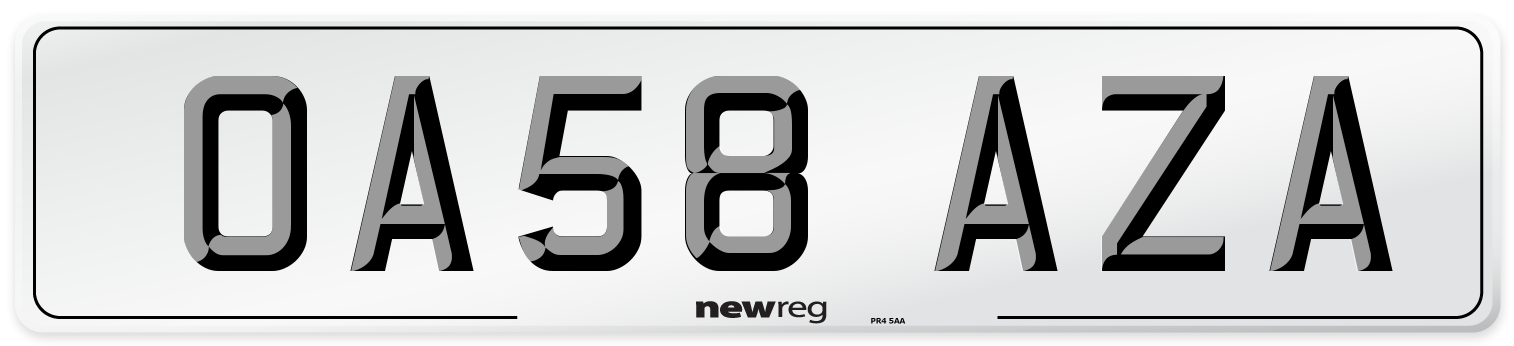 OA58 AZA Number Plate from New Reg